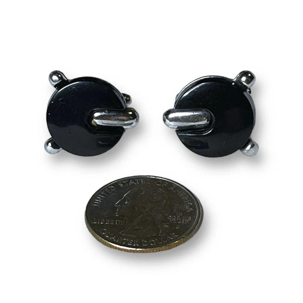 Vintage Cufflinks Men’s Silver Tone Black Glass Art Deco Unsigned